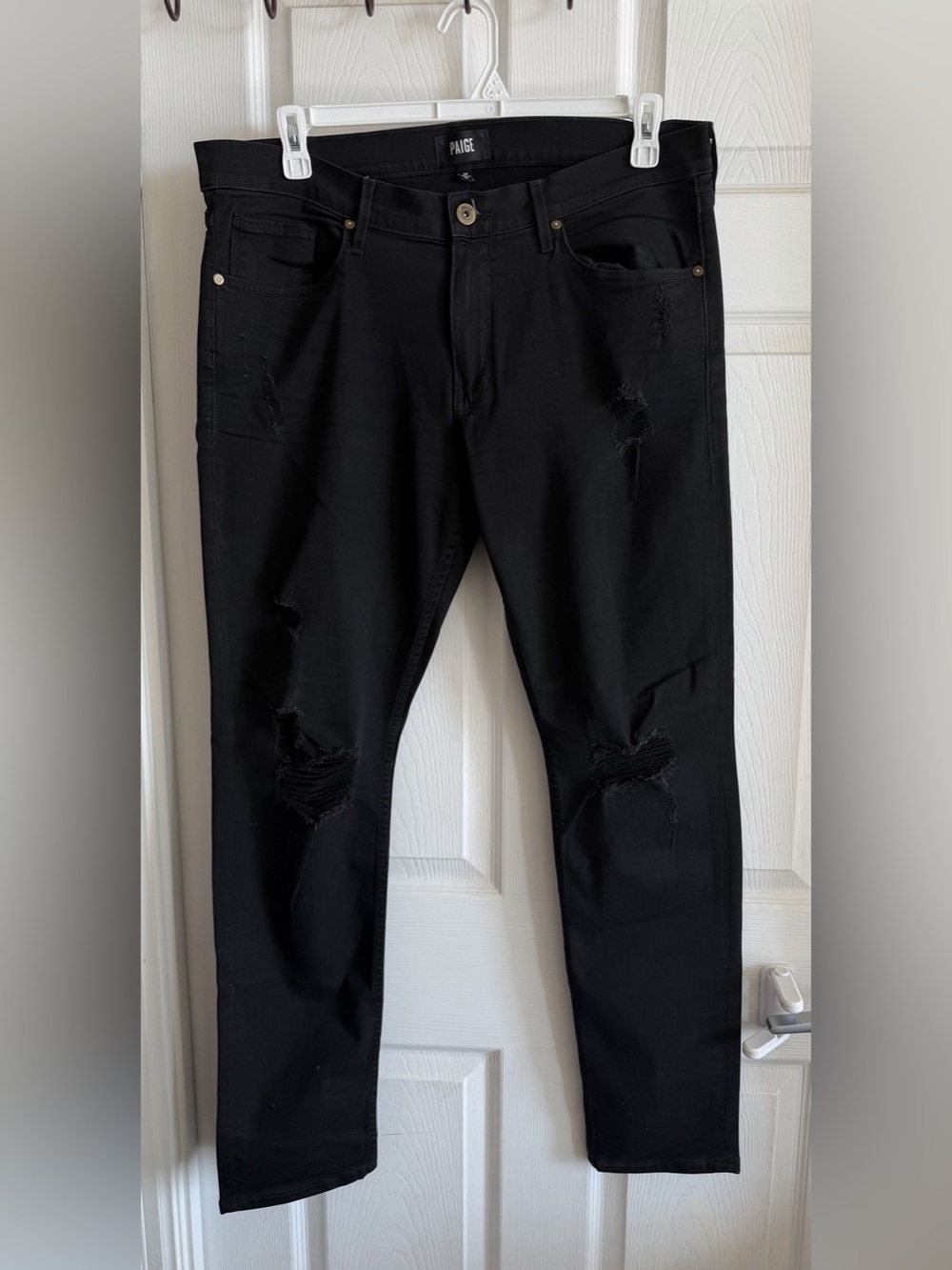 PAIGE Men's Croft Super Skinny Distressed Jeans - Black - Size 36